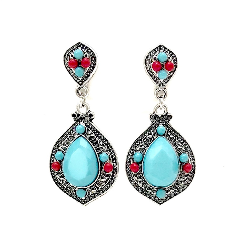 New Silver Earrings Vintage Turquoise Boho